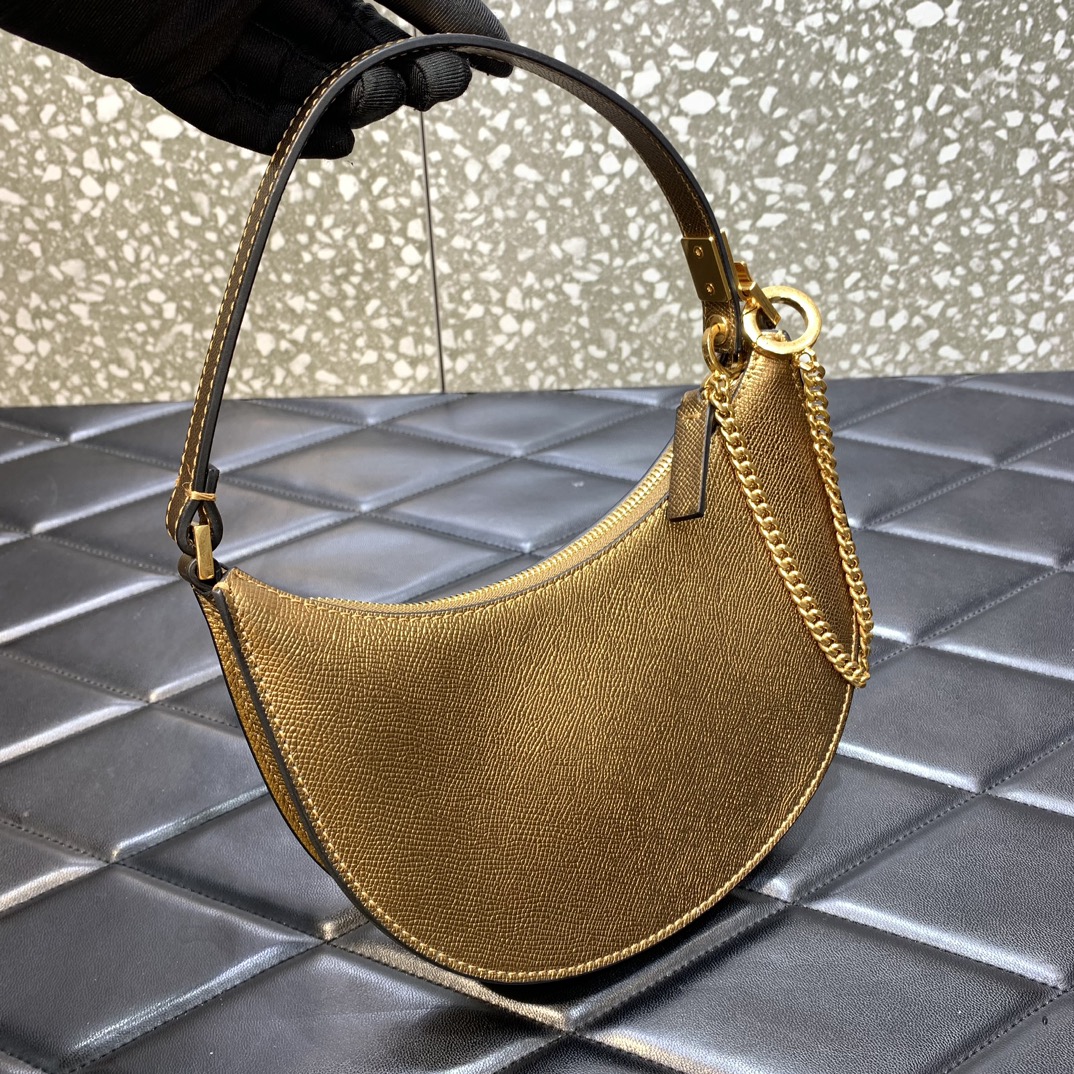 Valentino Garavani VLogo Signature Hobo Bag in Gold Grainy Calfskin Leather 